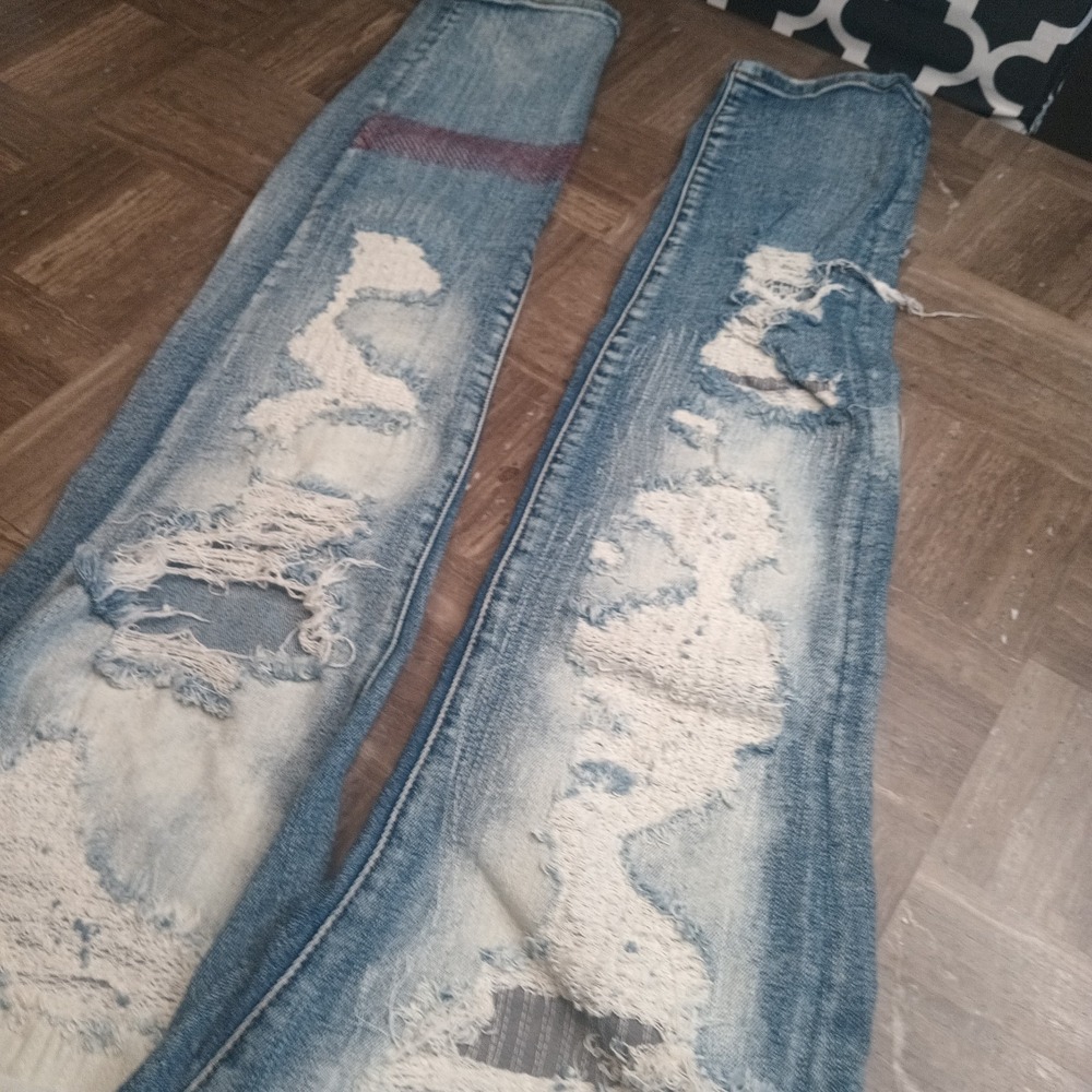 Embellish Jeans Straight 35x33 Mens Jeans Red‎ Thread Art Distressed Y2K Street - Picture 6 of 15
